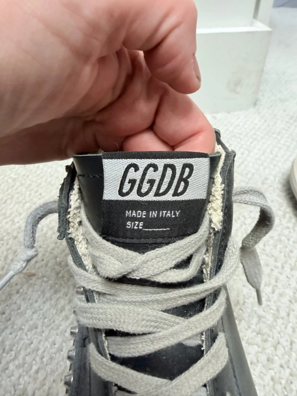 Golden Goose Black Leather High-Top Sneakers with Gray Laces - Picture 6 of 7